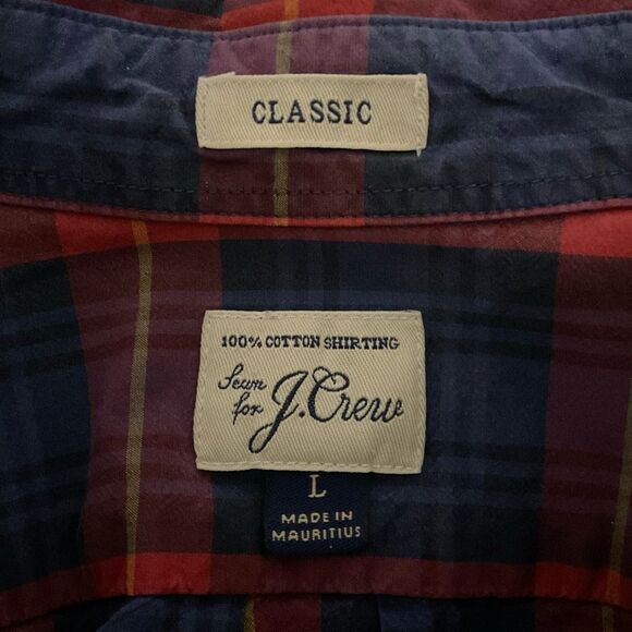 J. Crew Red and Navy Plaid Buttondown Shirt Size Large Preppy Button-Up Shirt - Picture 6 of 8